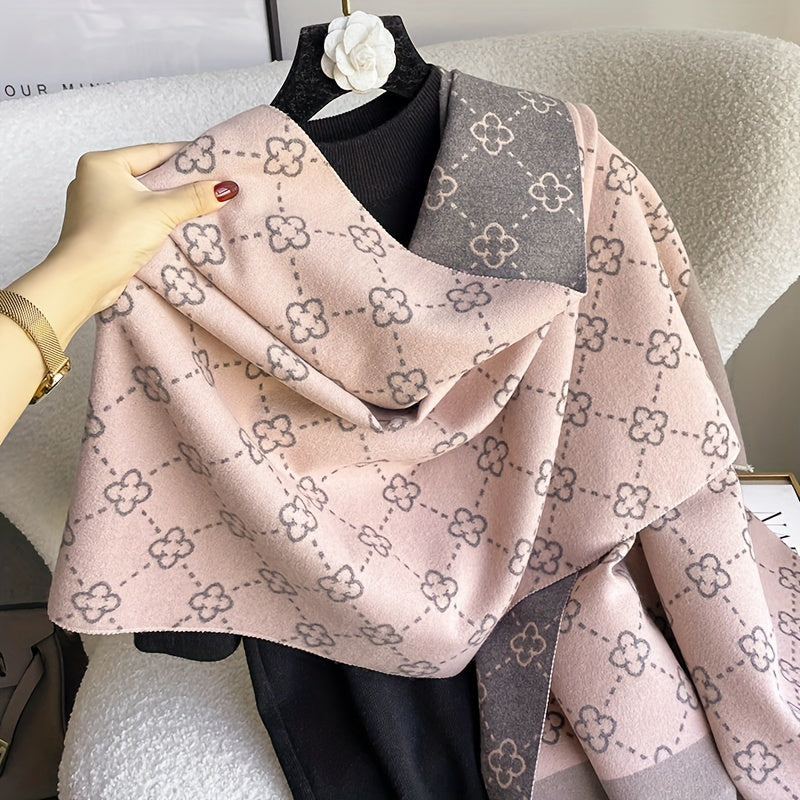 Elegant Cashmere-Feel Floral Scarf: Cozy, Windproof for Stylish Autumn & Winter Comfort