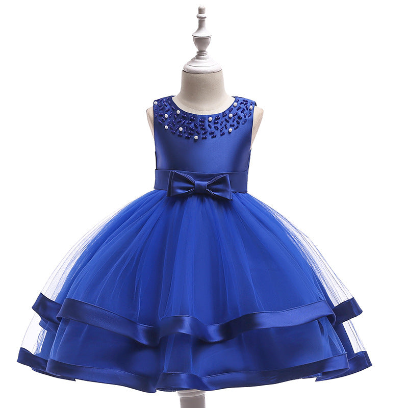 ZllKl Foreign Trade New Host's Dress Children's Wedding Dress Handmade Beaded Princess Dress Girl's Gown One Piece Dropshipping