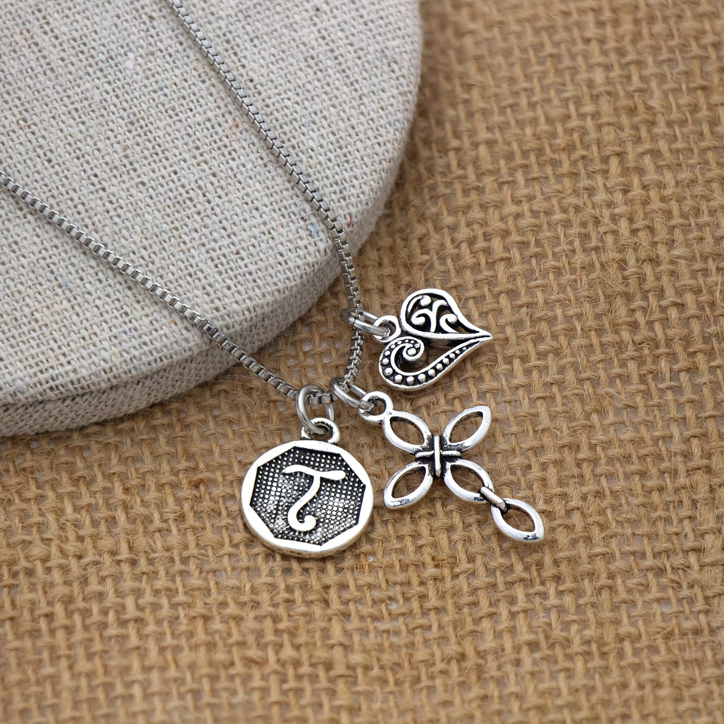1pc Silvery Initial A-Z Square Chain Necklace For Men Women, Letter Heart Cross Pendant Necklaces, Valentine's Day Birthday Jewelry Gifts