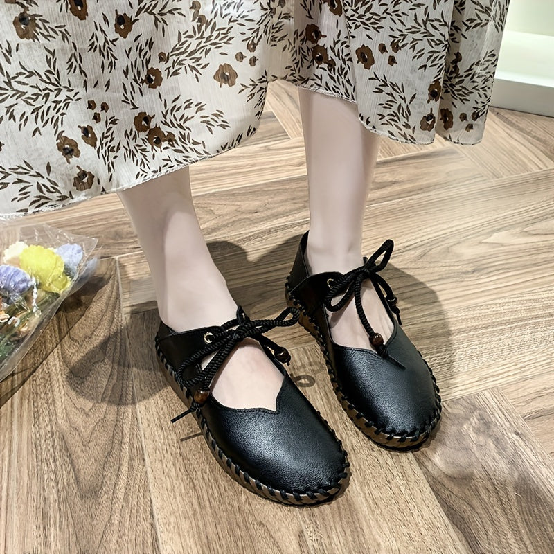 Womens Flat Lace Up Oxfords - Breathable, Non-Slip, Solid Color Cut-out Sneakers - Casual Walking Shoes for Spring Season with Rubber Sole and Man-Made Materials