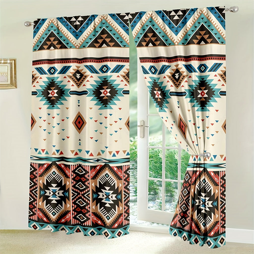 2-Panel Vintage Patterned Blackout Curtains - Boho Chic Rod Pocket Design for Bedroom, Office, Kitchen, Living Room, Study - Home Decor Essentials with Light Blocking Function