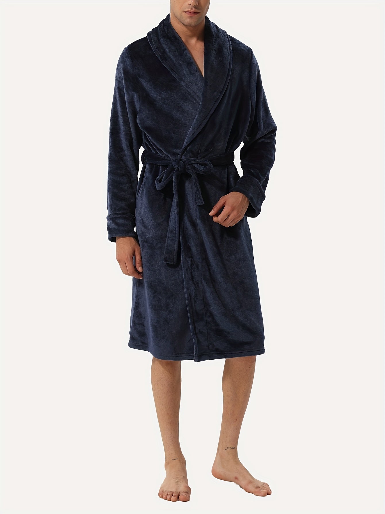 Men's Warm Soft Comfy Plain Color Robe For Home Pajamas Wear Night-robe Sets After A Bath
