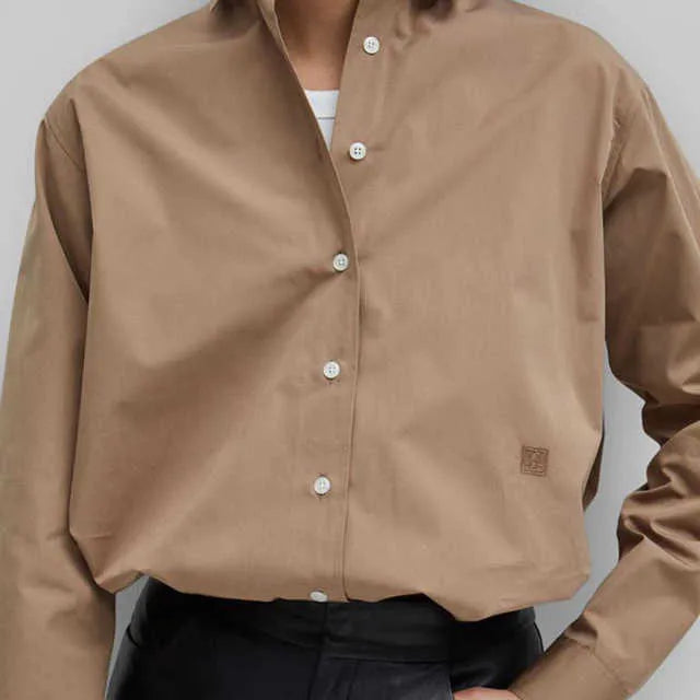 Toteme Embroidered Cotton Lapel Shirt Fall Classic Designer Simple Loose Long Sleeve White Womens Tops Free Shipping