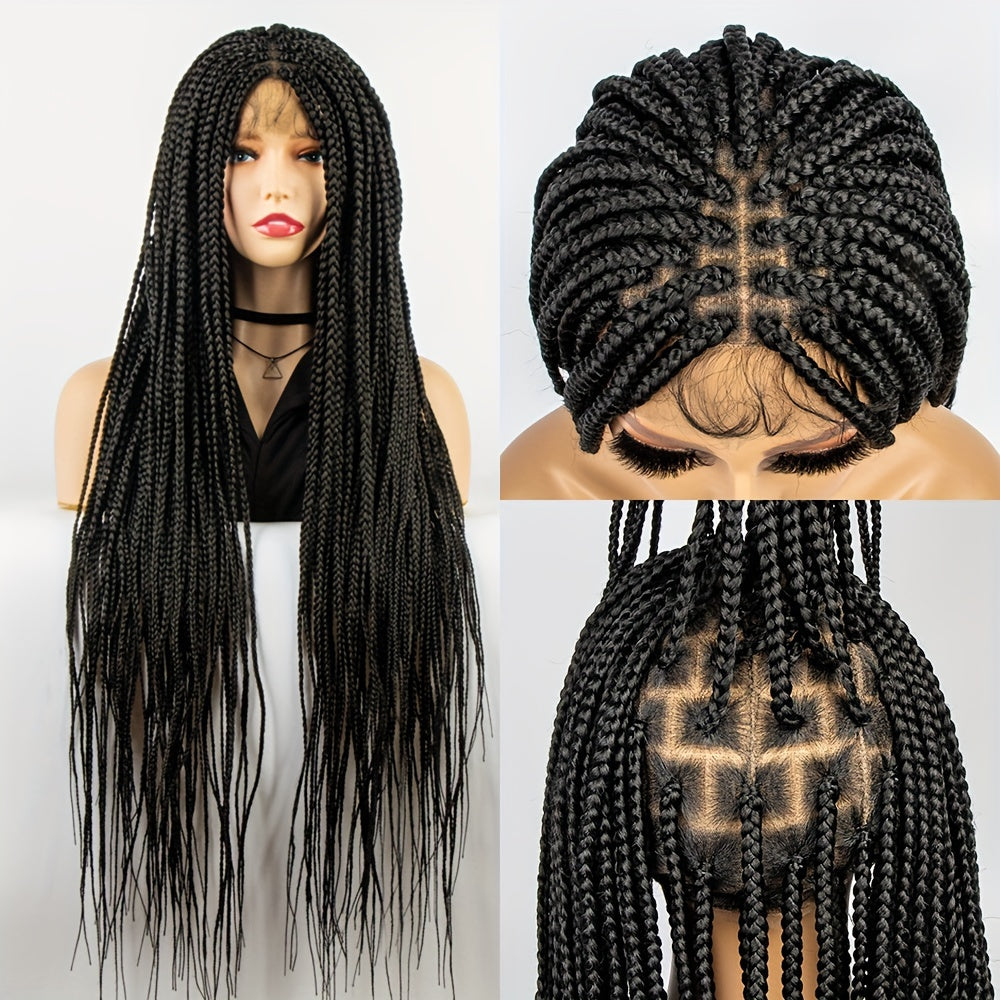 36 Inch Full Lace Knotless Box Braided Wigs - Elegant, 250% Density, Synthetic Long Braided Wig with Transparent Lace - Suitable for All Women