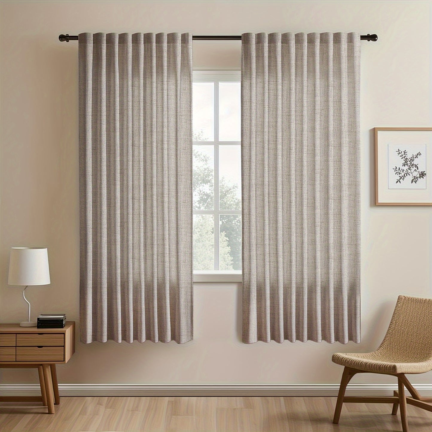 2pcs Contemporary Linen-Look Curtains - European Style, Light Filtering, UV Protection, Polyester Material, Solid Color, Machine Washable, for Living Room/Bedroom/Kitchen/Study, No Lining, Rod Pocket Hanging Type, Suitable for All Seasons