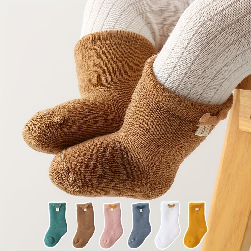 6 Pairs Of Baby Boys Socks Winter Thickened Velvet Baby Socks Autumn And Winter Warm Wool Hoop Socks