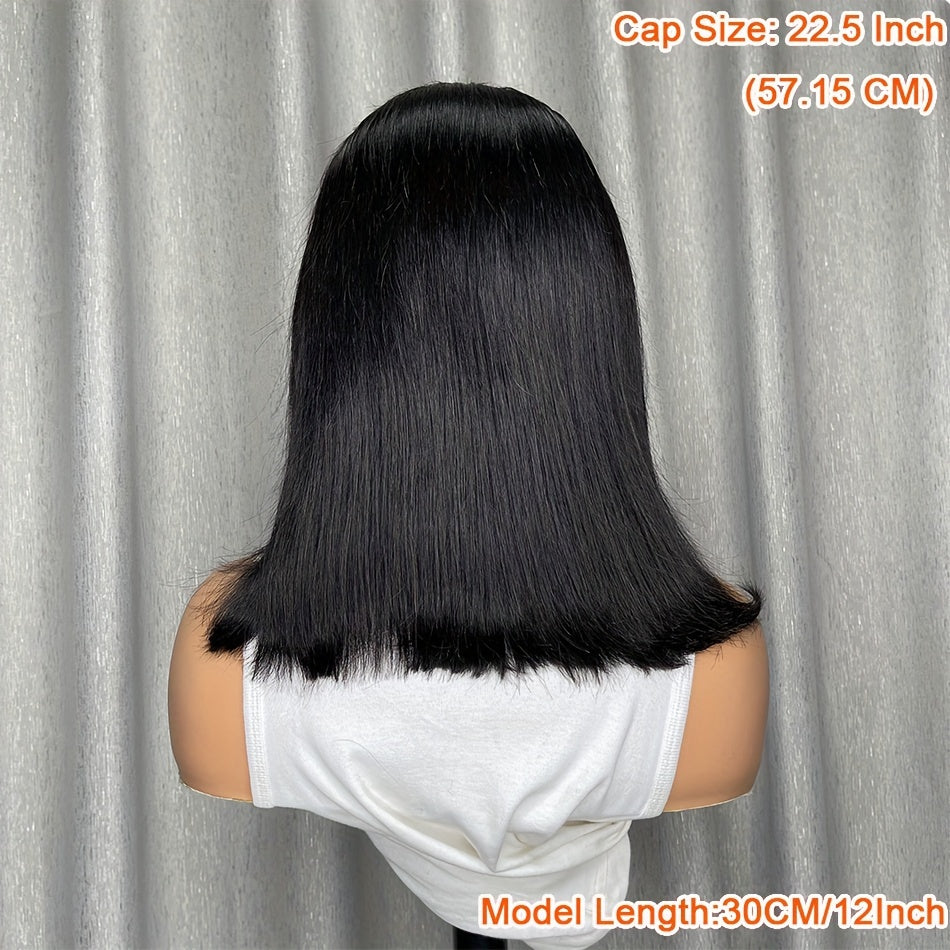 Short Bob Wig Human Hair Lace Front Wigs Human Hair Straight 13x4 Transparent Lace Frontal Bob Wigs Pre Plucked Natural Hairline 150% Density Black Color