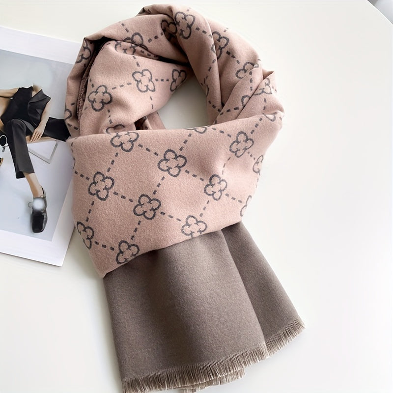 Elegant Cashmere-Feel Floral Scarf: Cozy, Windproof for Stylish Autumn & Winter Comfort
