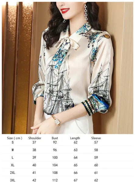 Vintage Butterfly Printed Runway Silk Blouses Women Fashion Designer Striped Shirts Slim Business Office Ladies Button Spring Summer Long Sleeve Tops