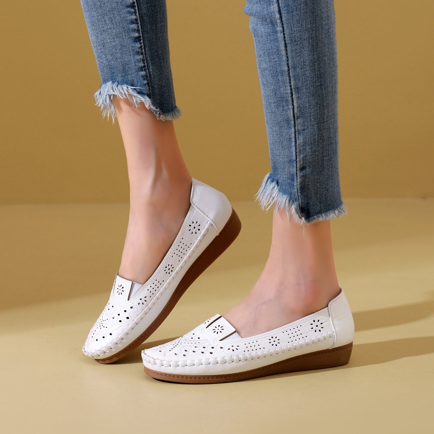 Comfortable Round Toe Breathable Wedge Shoes - Soft Fabric Insole, TPR Sole, Synthetic Leather Upper, Slip-on Design for Walking, Daily Casual Wear