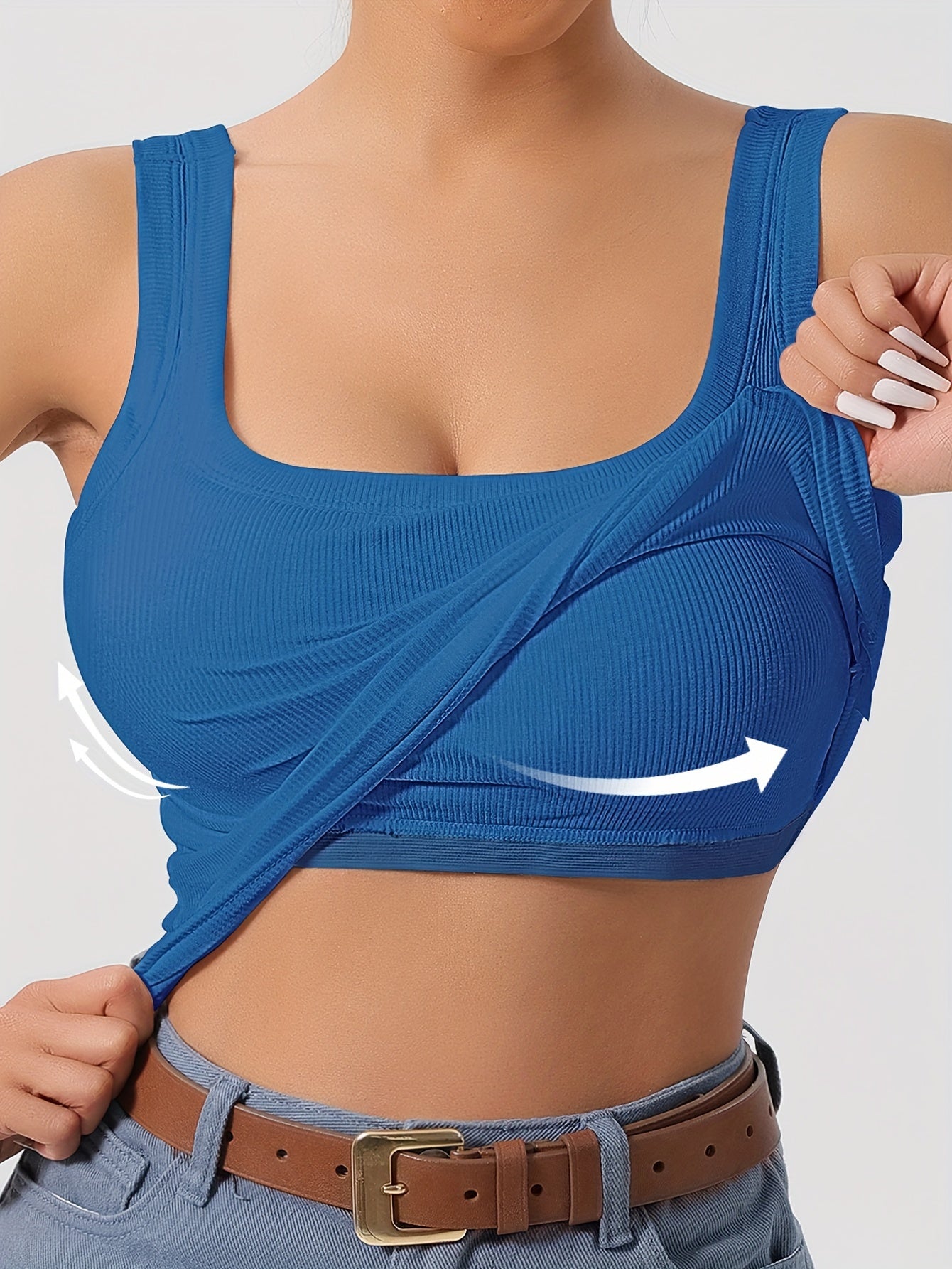 ZllKl Slim Solid Color Sports Tank Top With Detachable Chest Pad, Bottoming Vest T-shirt, Women's Clothing