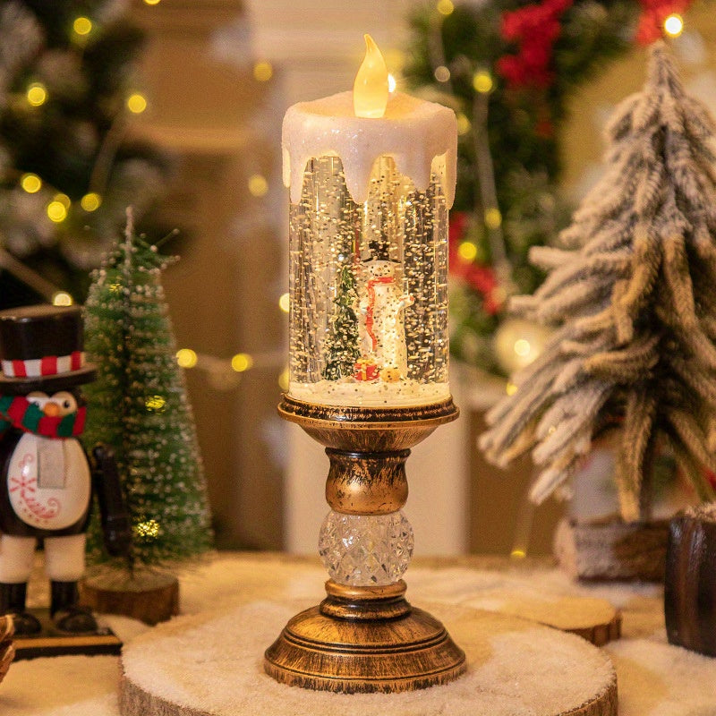 Santa Christmas Snowman Christmas Tree Christmas Decoration, Water-filled Candles With Scene Interior Decoration Christmas Crystal Lights Snow Santa Presents Flameless Candle Lights (with Music)