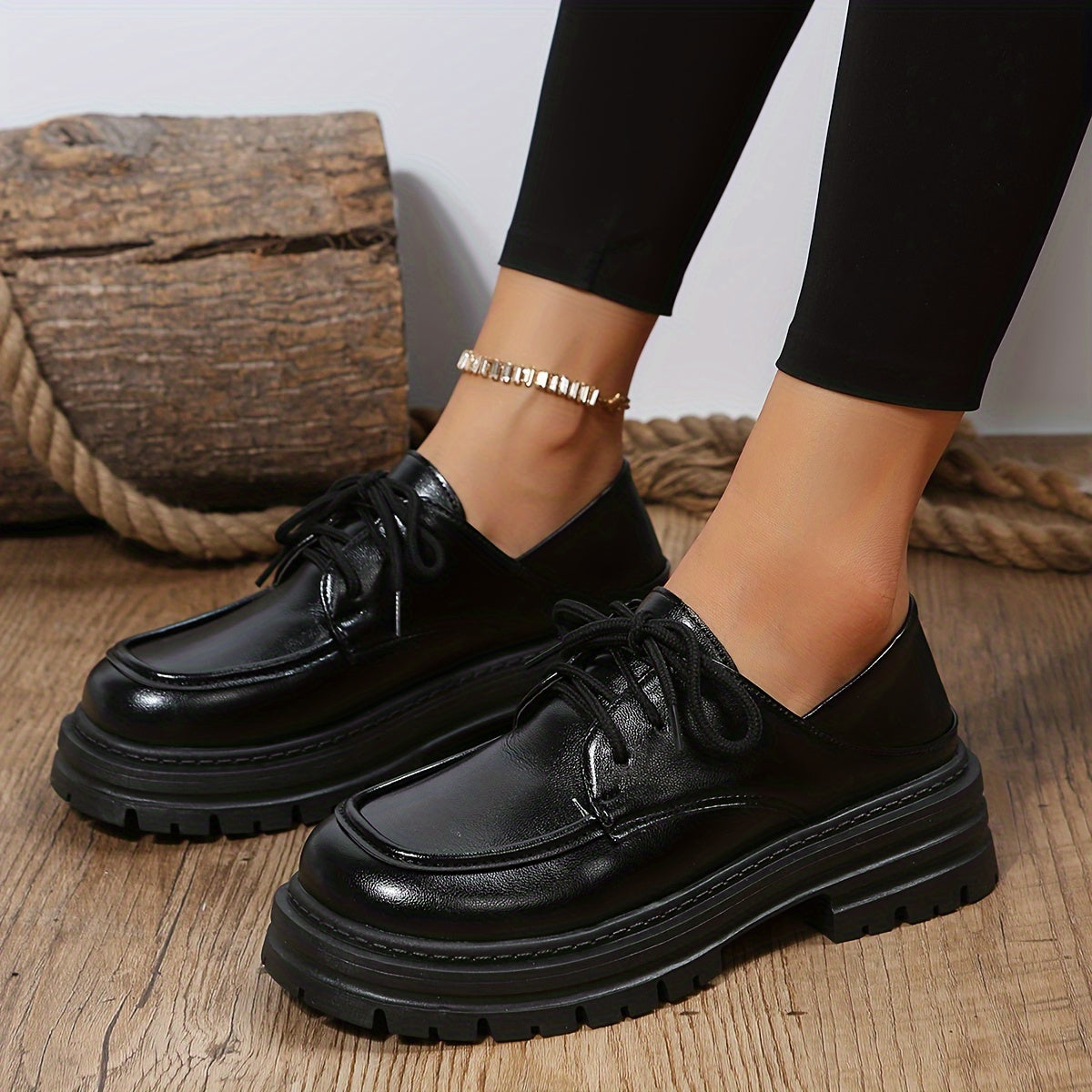 Womens Oxford Charm - Solid Hue Lace-Up Platform Loafers - Ultra-Comfortable Soft Sole, Minimalist Low-top, Durable & Stylish Preppy Shoes