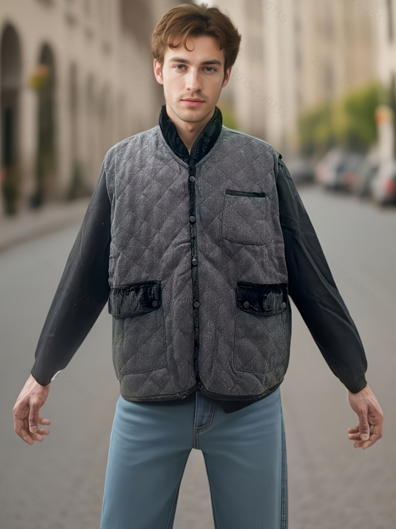 Men's Fleece-Blend Fleece Vest - Sleeveless, Stand Collar, Perfect for Parties & Weddings, PLUS SIZE