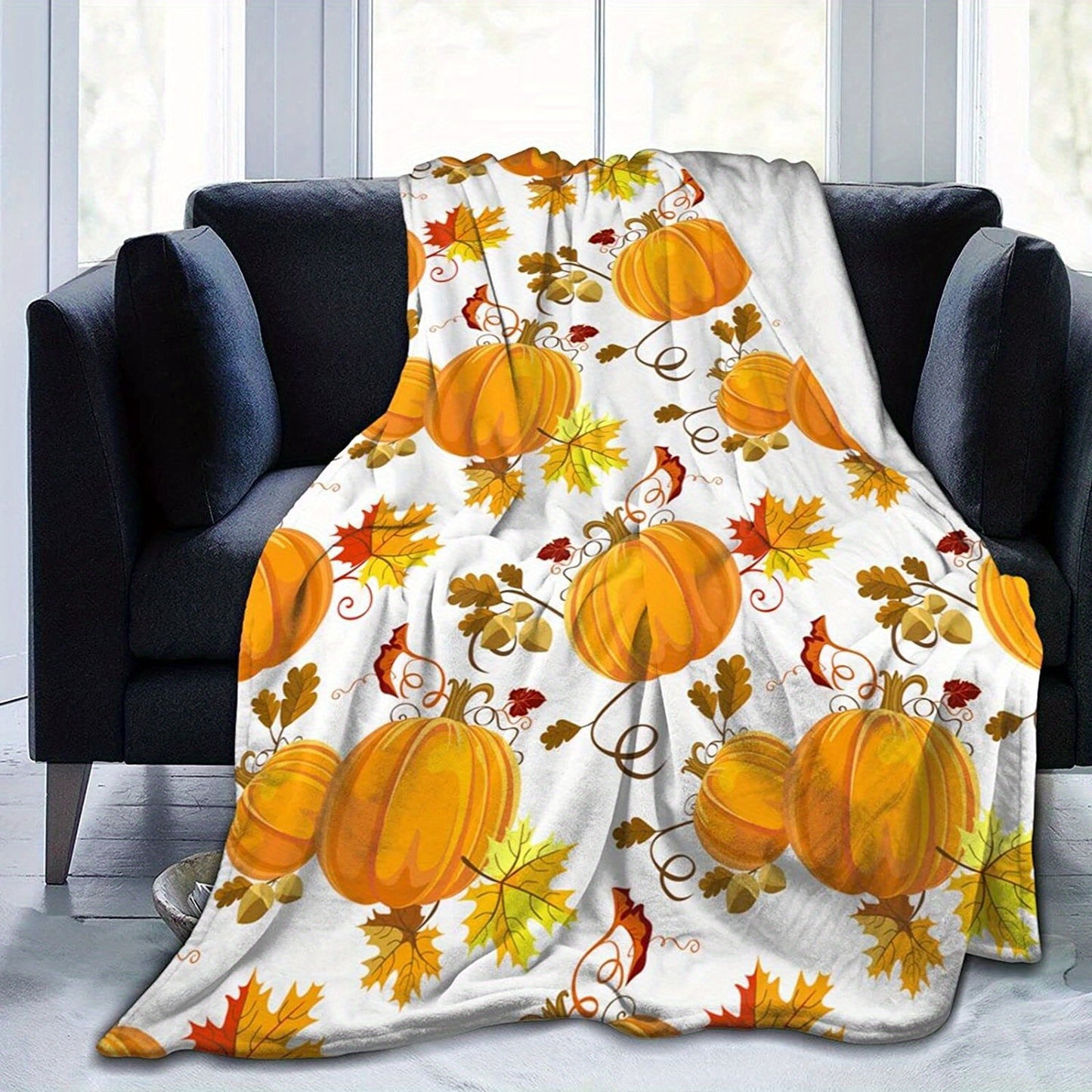 1pc Soft and Cozy Pumpkin Print Flannel Blanket - Perfect for Travel, Sofa, Bed, and Office Decor - Ideal Halloween and Thanksgiving Gift for Boys, Girls, and Adults - Available All Year Round