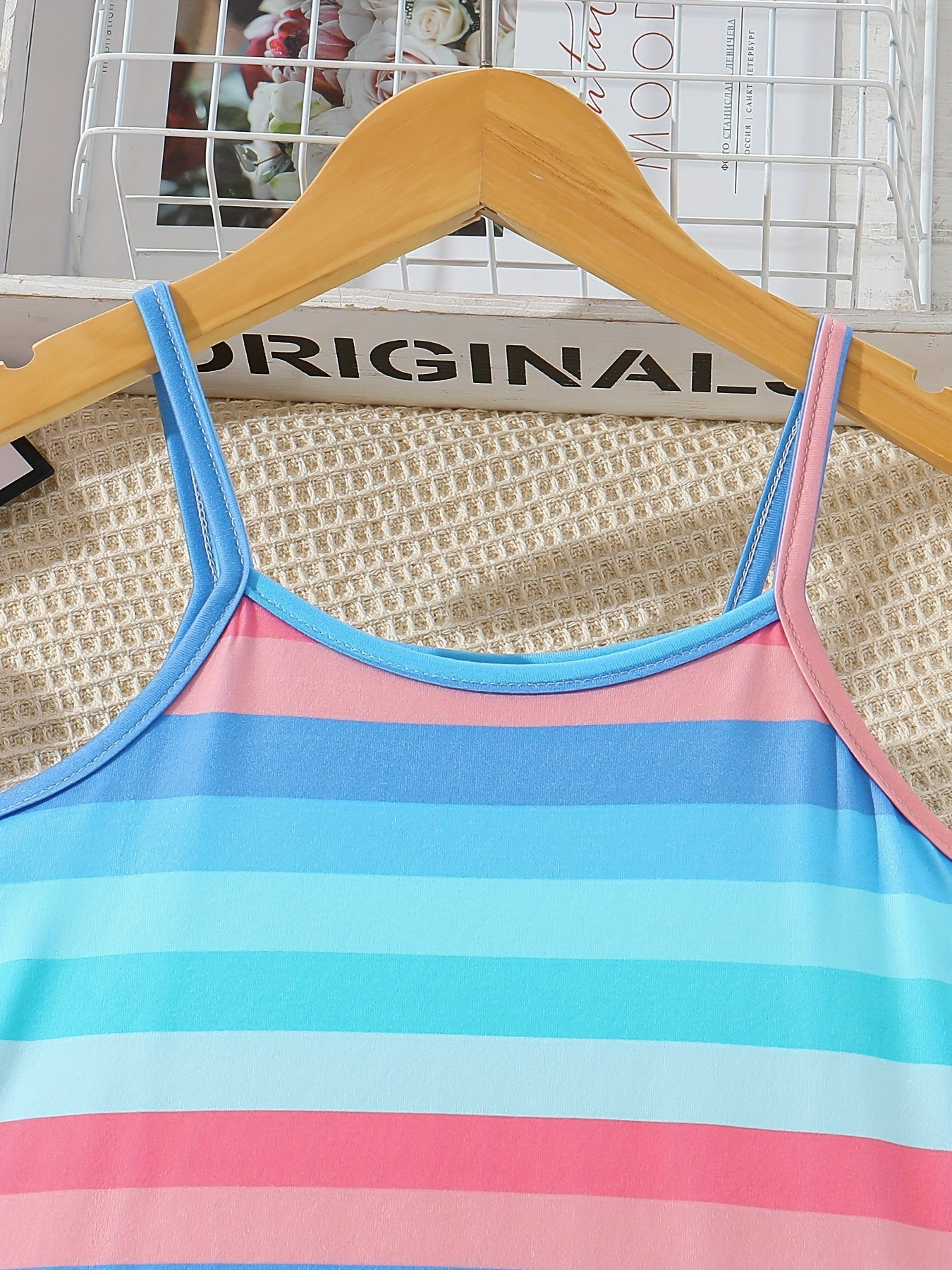 Colorful Stripe Dress - Bodycon Slim Fit Design, Adjustable Spaghetti Straps, Slip-on Style - Perfect for Little Girls and Tweens, Ideal Summer Gift for Birthday Parties, Outdoor Playdates, or Casual Occasions