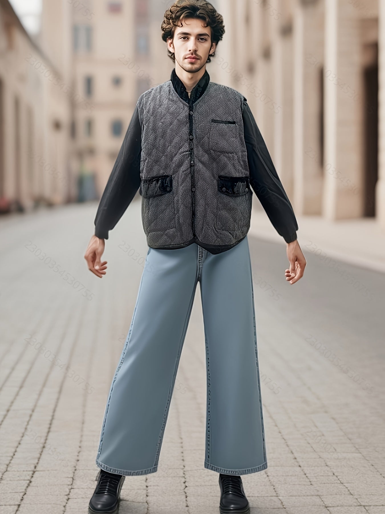Men's Fleece-Blend Fleece Vest - Sleeveless, Stand Collar, Perfect for Parties & Weddings, PLUS SIZE