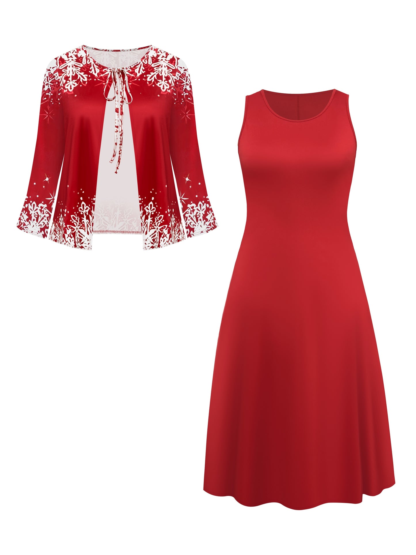 Two-Piece Elegant Suit - Women's Fashion Christmas Dress with Printed Coat, Stylish and Chic Design for Holiday Parties