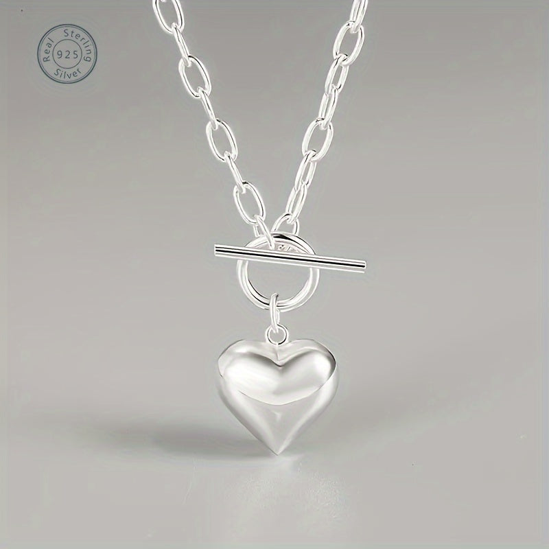 925 Sterling Silver Heart Shaped Pendant Necklace, Simple Collarbone Chain Elegant Women's Jewelry With Gift Box