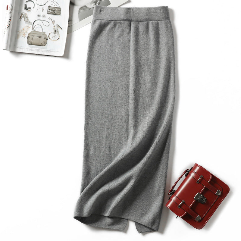 ZllKl 2018 autumn and winter new women's knitted skirt children's medium and long slim-fitting hip-wrapped hem split skirt