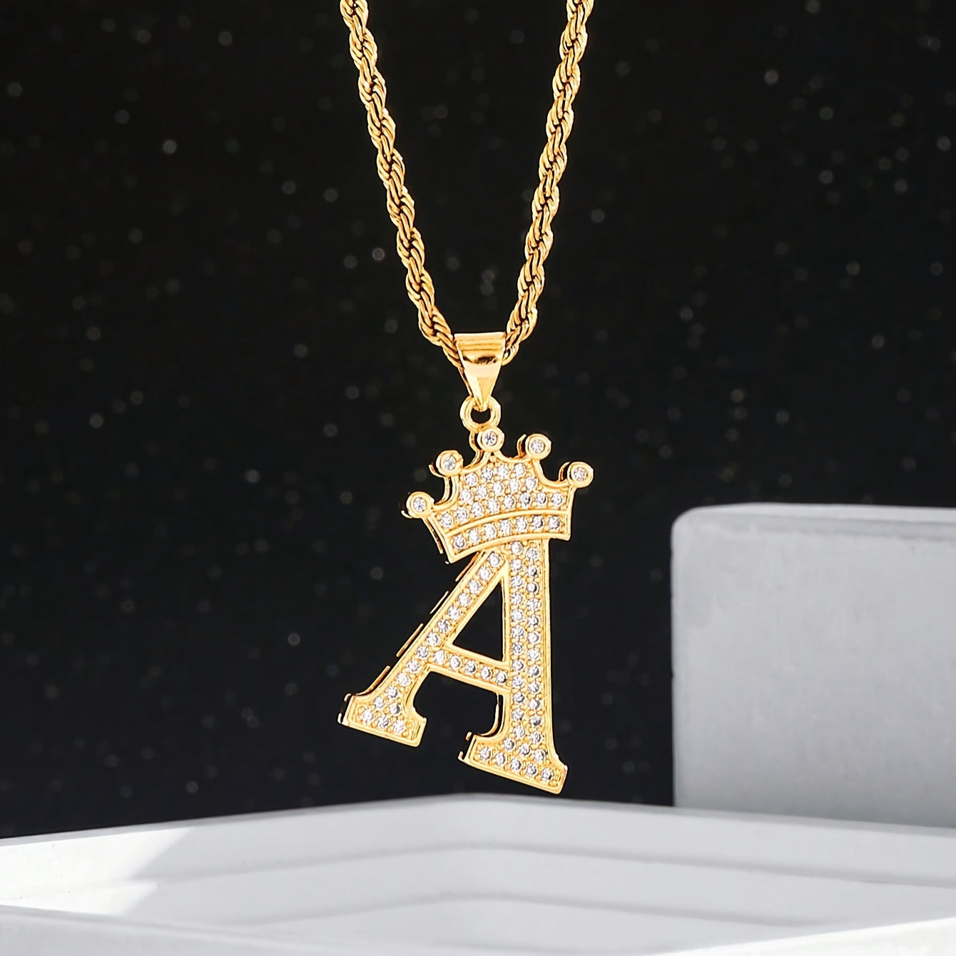 Layered Crown Initial Letter Pendant Twist Chain Necklace For Women Unisex Jewelry Daily Decoration