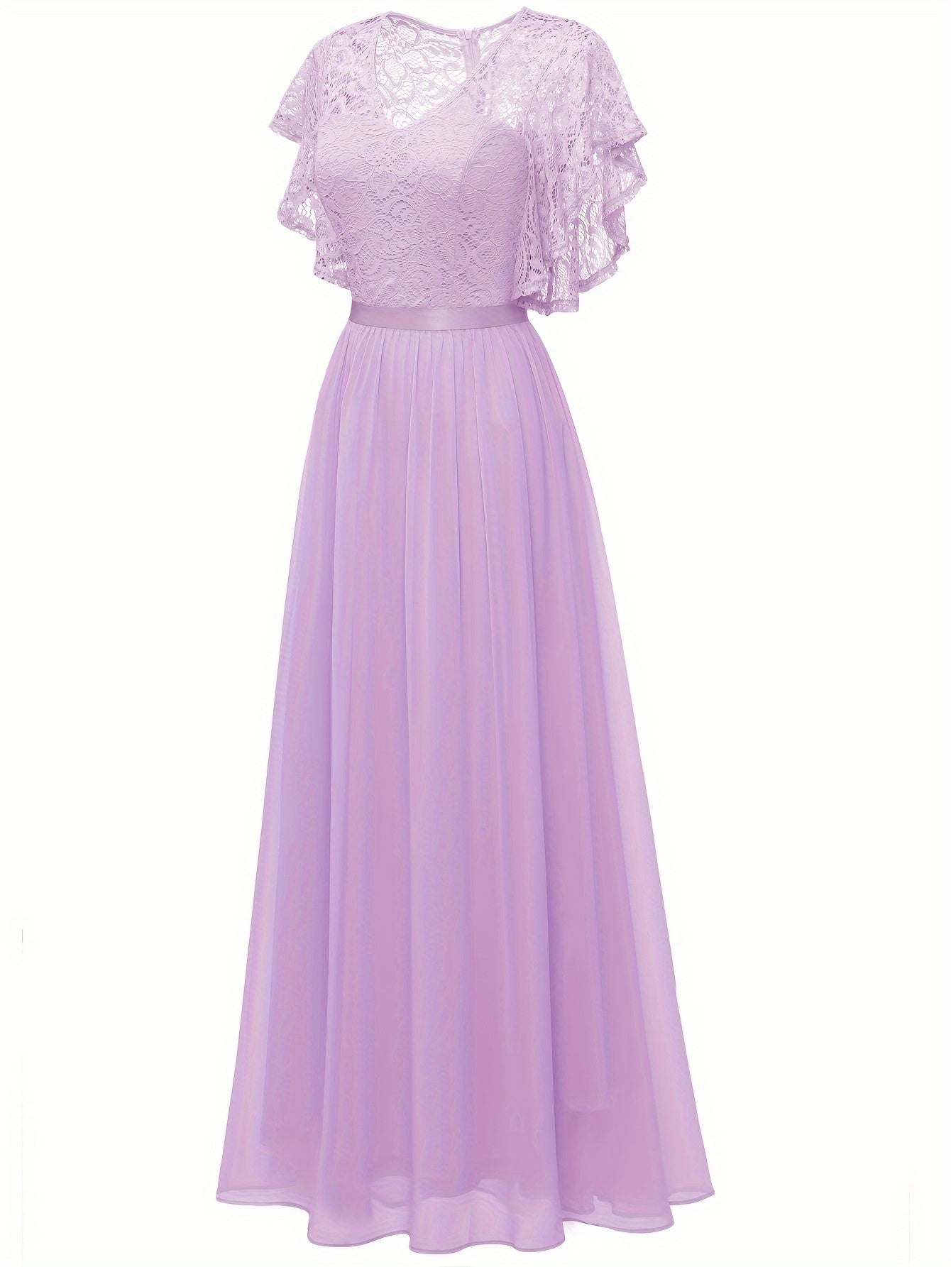 Stunning Lace Splicing V-Neck Bridesmaid Dress - Elegant Ruffle Sleeve, A-Line Floor Length, Perfect for Wedding Party - Womens Formal Clothing for Special Occasions