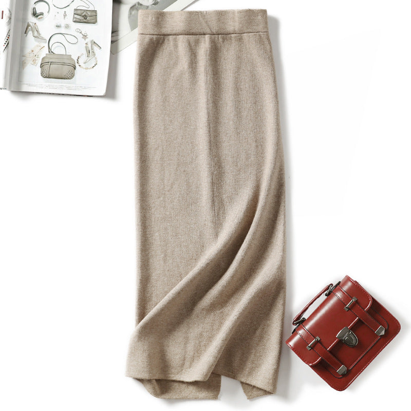 ZllKl 2018 autumn and winter new women's knitted skirt children's medium and long slim-fitting hip-wrapped hem split skirt