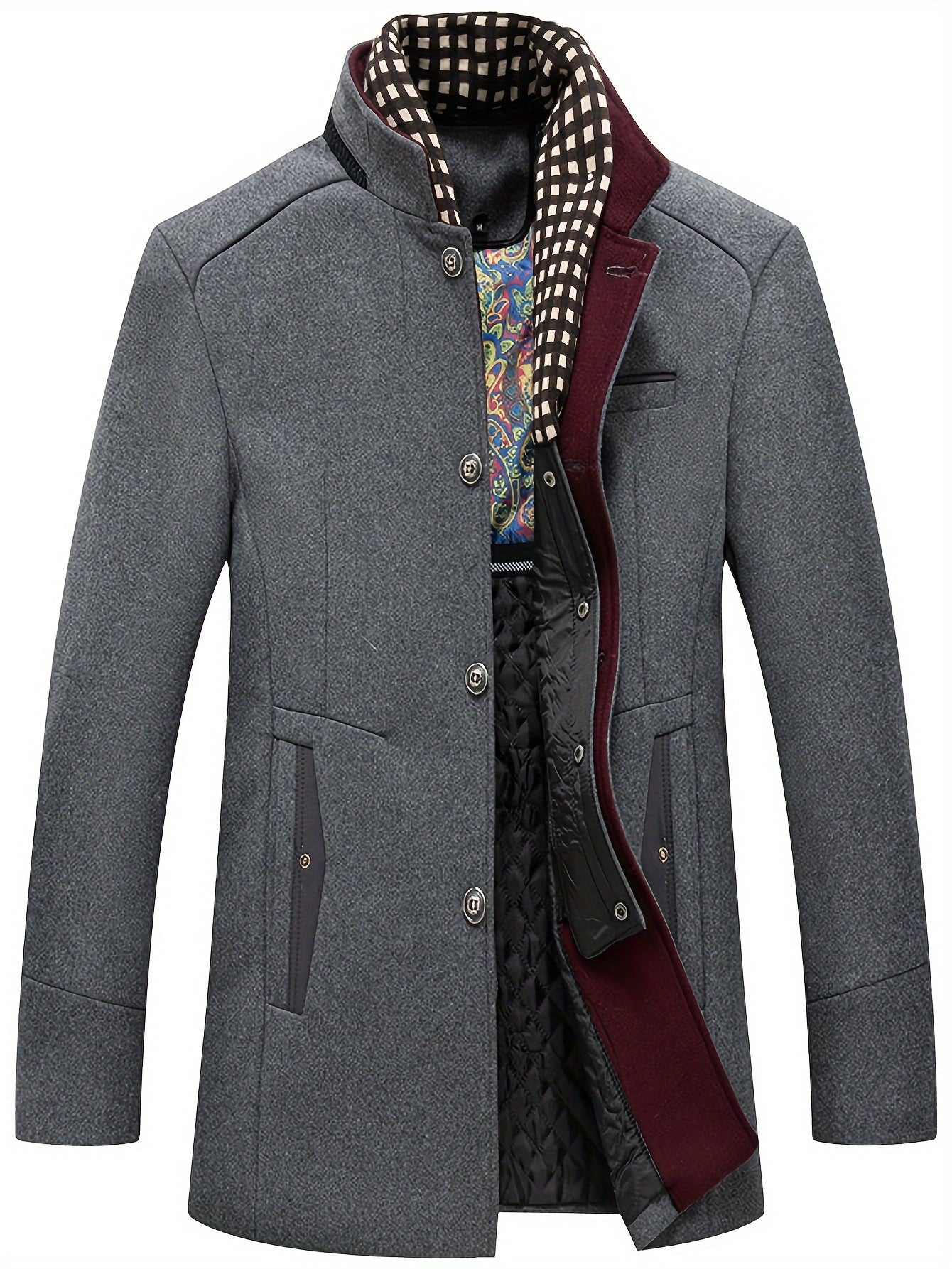 Men's Business Woolen Coat Fashion Scarf Non Ironing Woolen Coat Windproof Warm Coat