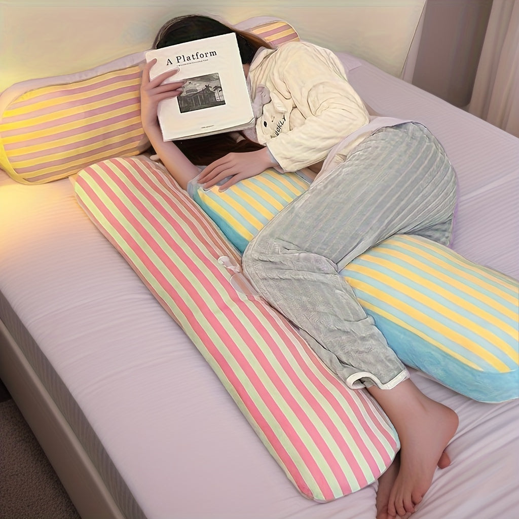 Cartoon Eyes Striped Long Throw Pillow, Casual Style, Removable Microfiber Cover with Cotton Filling, Multipurpose Side-Sleeper Support Cushion for Bedroom and Dorm Decor, Hand Wash, Zipper Closure, All-Season Use