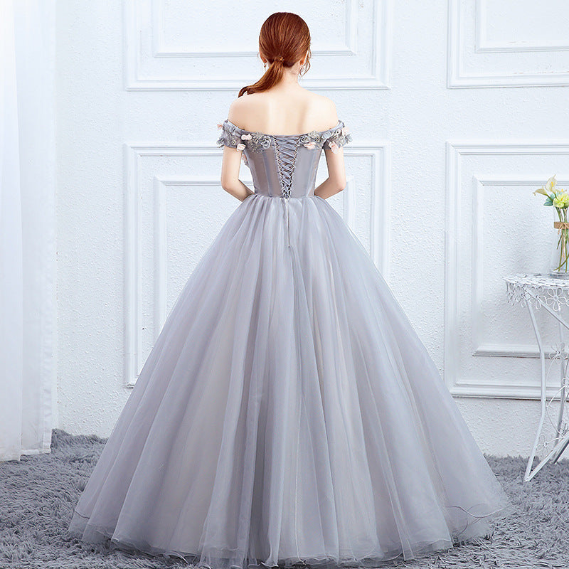 2025 new female long color yarn studio bridal banquet host evening dress solo art test performance dress fluffy skirt