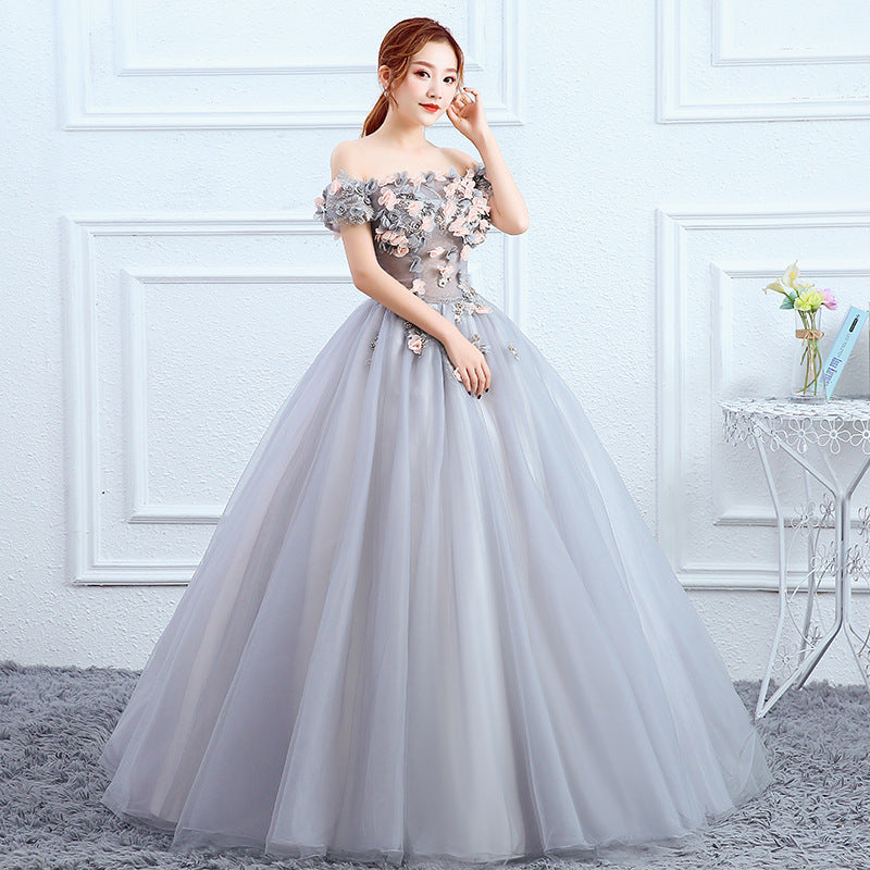 2025 new female long color yarn studio bridal banquet host evening dress solo art test performance dress fluffy skirt