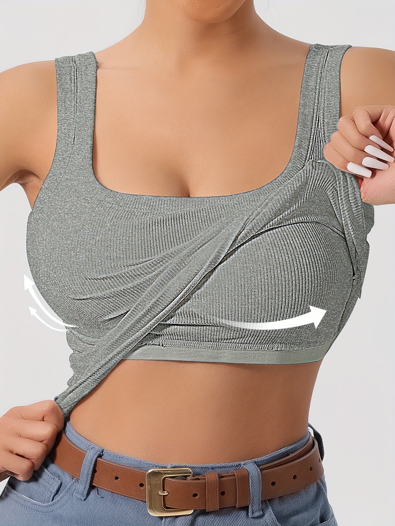 ZllKl Slim Solid Color Sports Tank Top With Detachable Chest Pad, Bottoming Vest T-shirt, Women's Clothing