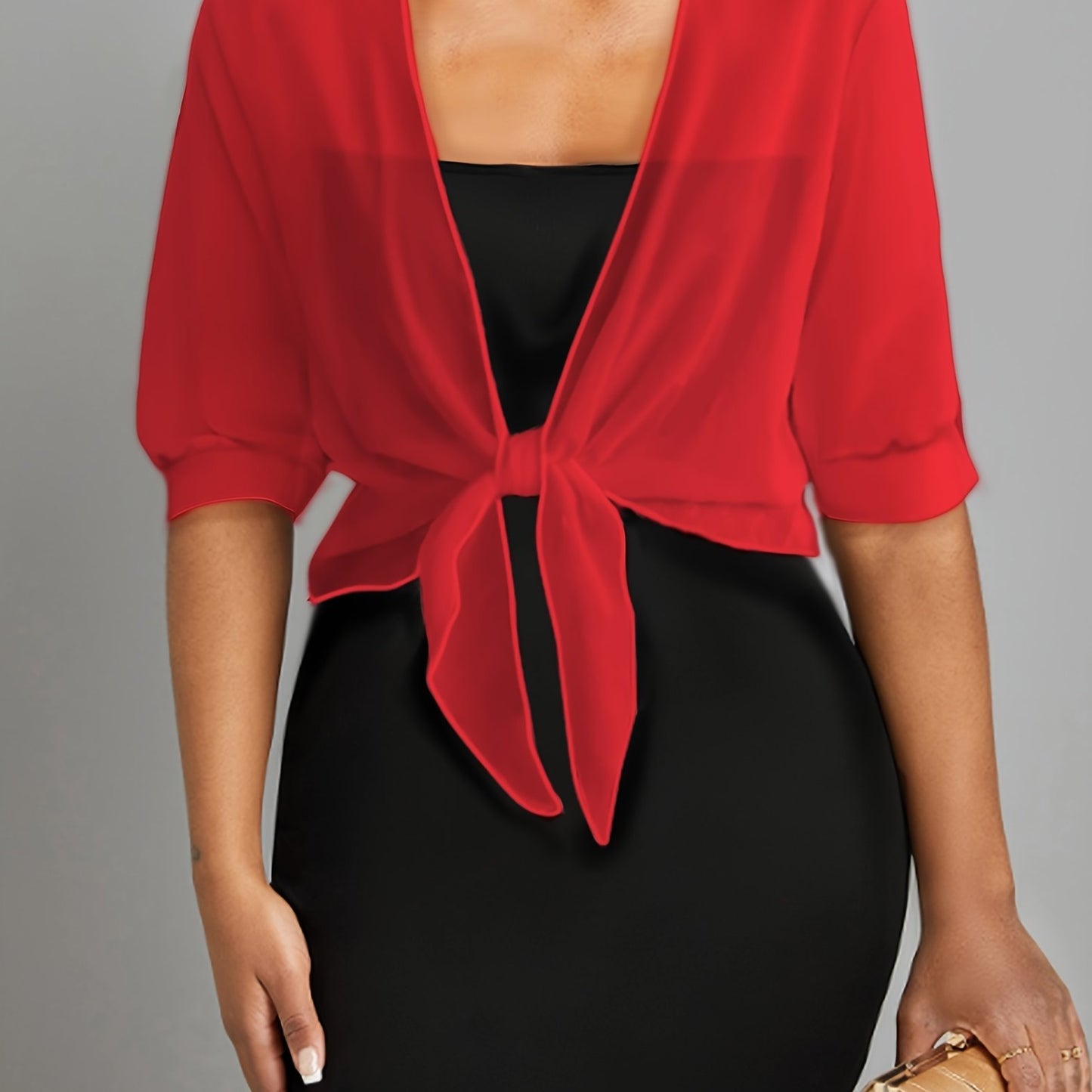 ZllKl Tie Front Semi-Sheer Blouse, Elegant Open Front Shawl Blouse, Women's Clothing