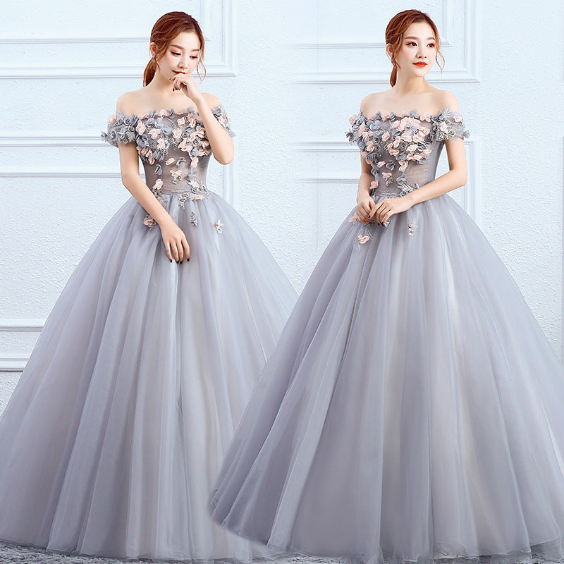 2025 new female long color yarn studio bridal banquet host evening dress solo art test performance dress fluffy skirt