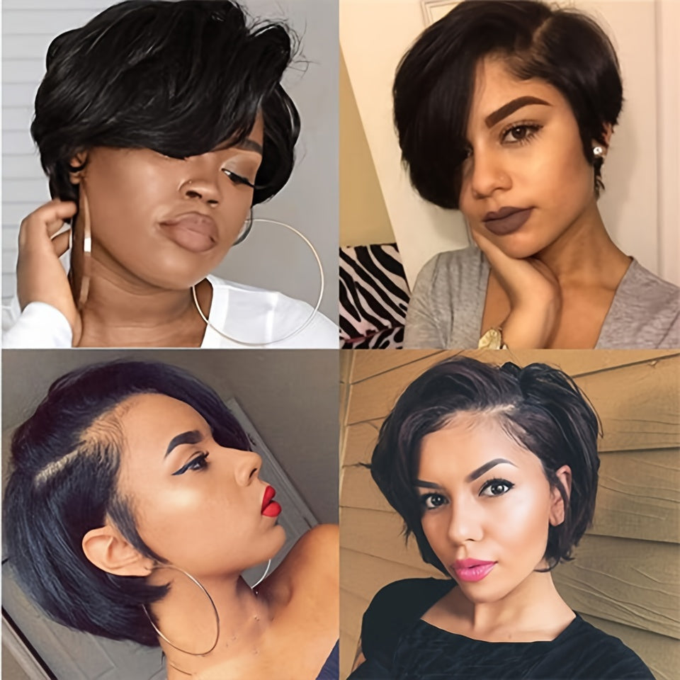 Brazilian Remy Human Hair Wigs 13x4 Lace Front Short Straight Wig Pixie Cut Bob Wig Straight Bob Human Hair Wigs For Women 180% Density 6 Inch 13x4 Lace Closure Wigs Human Hair