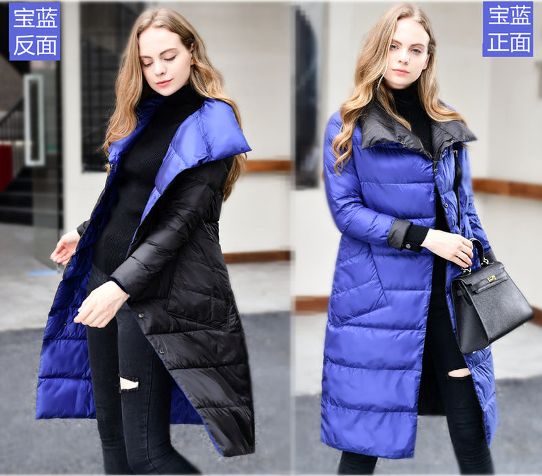 Cross-border wears down jackets on both sides in Europe and the United States, women's medium and long New new light and thin stand-up collar white duck down jacket.
