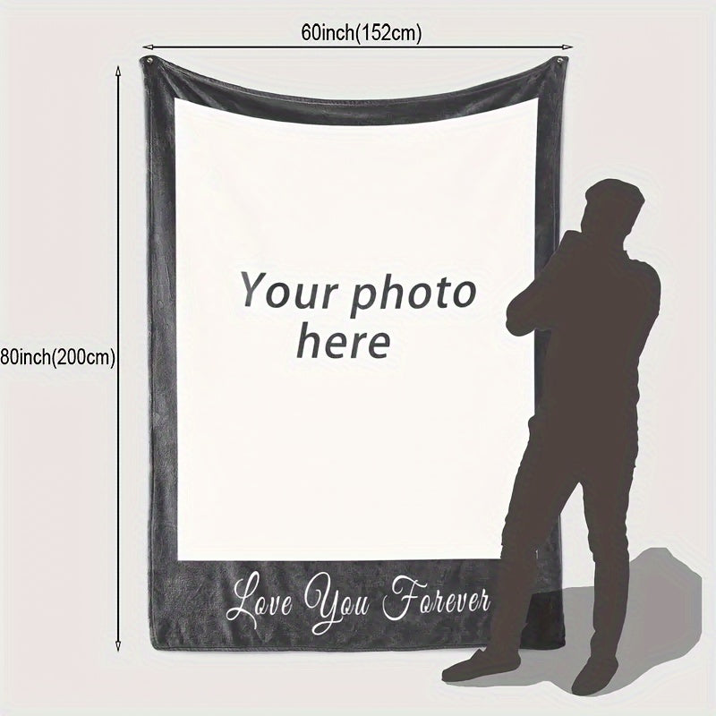 1pc Customizable Photo Flannel Blanket - Soft, Cozy, Multi-Purpose Throw for Holiday, Outdoor, Beach, Camping, Living Room, Sofa, Pet, Office - Unique Gift Idea with Personalized Touch