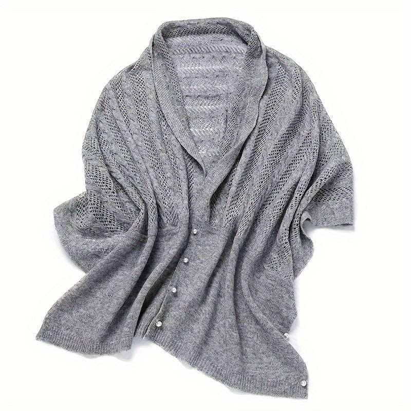 Luxurious Knitted Shawl Wrap - Soft, Twisted Flower Design with Faux Pearls, Versatile Autumn and Winter Accessory for Office, Casual Daily Wear, and Outdoor Activities - Perfect Gift for Women and Ladies