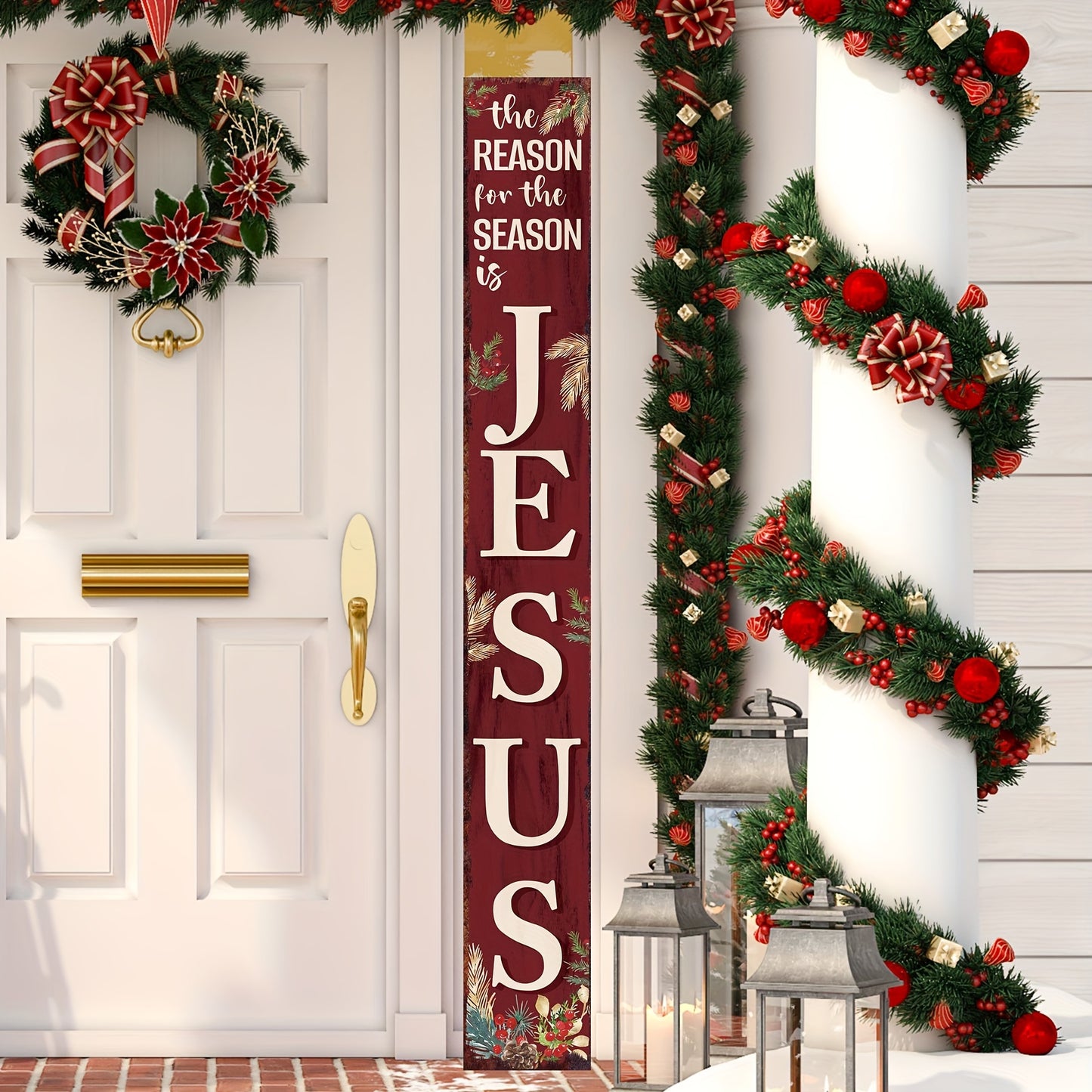 72IN Rustic Wooden Christmas Porch Sign - Large 6FT Holiday Entryway Decor with Farmhouse Style - Perfect for Indoor Outdoor Display, Front Door, Wall Decor, Porch, Patio, Home Decor, Holiday Celebration, and Seasonal Decoration