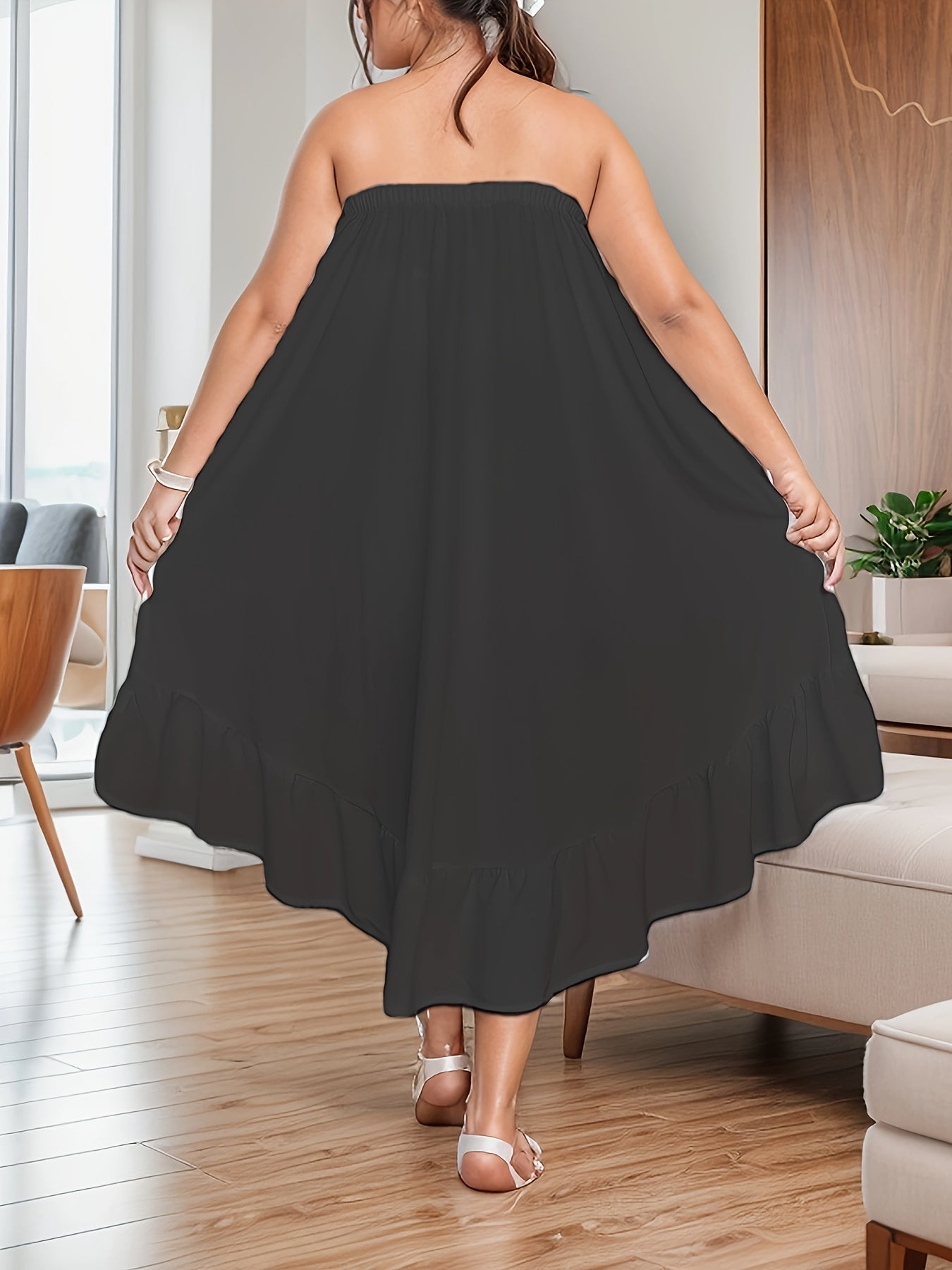 Plus Size Ruffle Hem Tube Dress - Flowy, Sleeveless, Casual, Comfortable, and Breathable - Perfect for Spring, Summer, and Outdoor Activities, Womens Plus Size Clothing