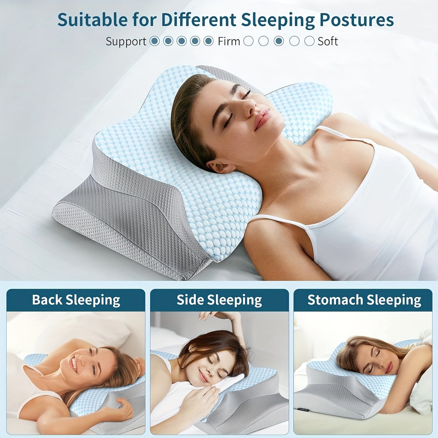 Ergonomic Memory Foam Neck Pillow - Cooling Cervical Support for Side, Back & Stomach Sleepers with Breathable Ice Silk Cover - Ideal Gift