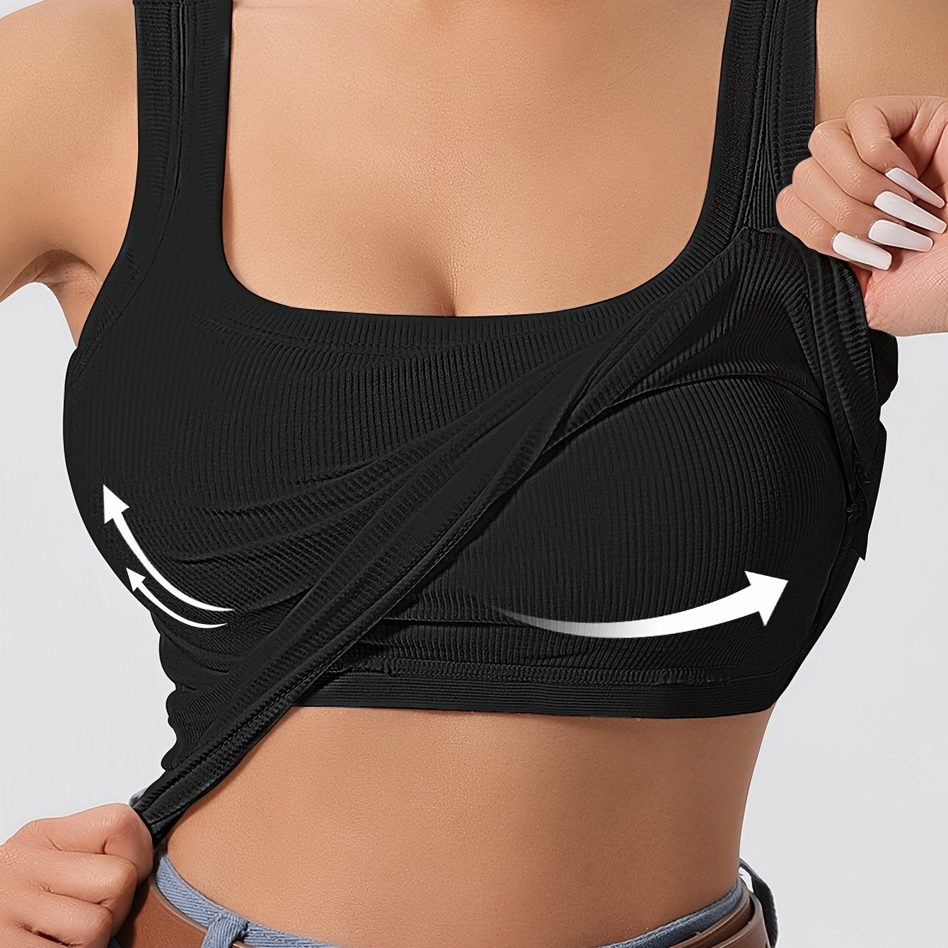 ZllKl Slim Solid Color Sports Tank Top With Detachable Chest Pad, Bottoming Vest T-shirt, Women's Clothing