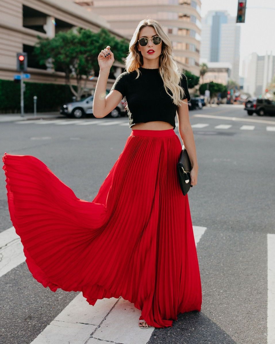 ZllKl New European and American Style plus Size Mid-High Waist Pleated Skirt Women's Large Swing Dress