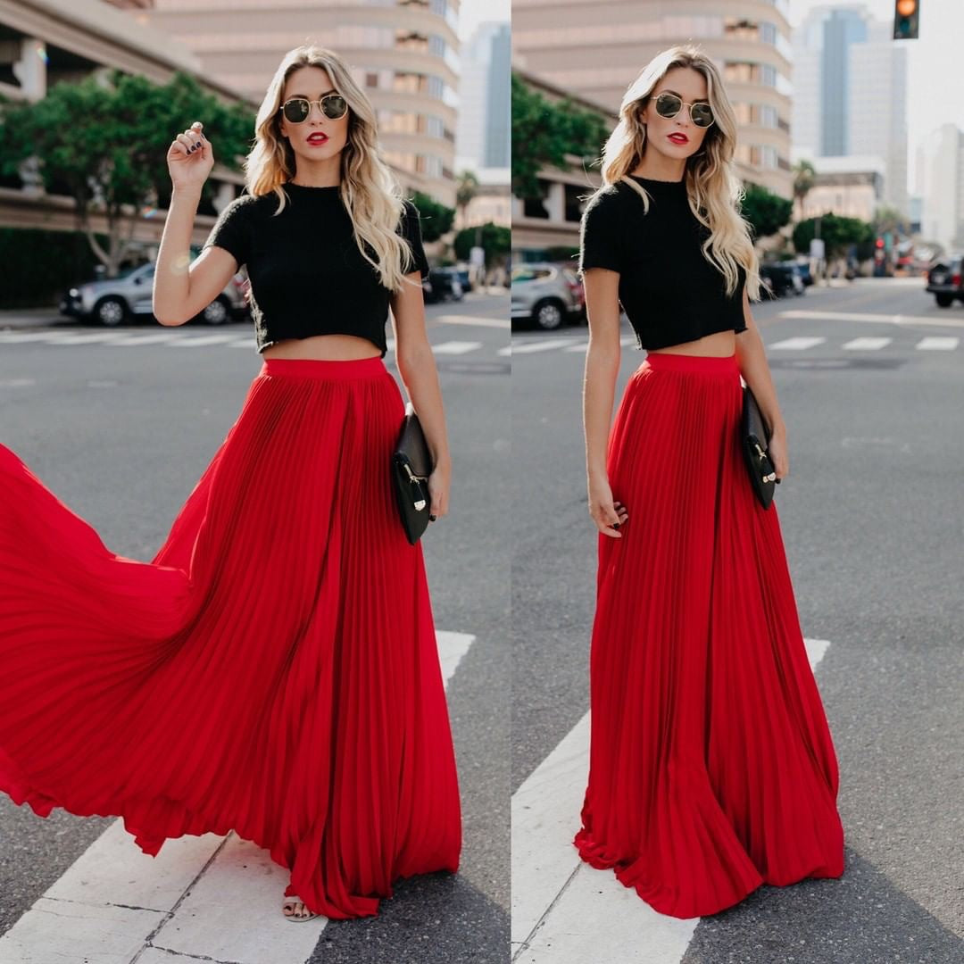 ZllKl New European and American Style plus Size Mid-High Waist Pleated Skirt Women's Large Swing Dress
