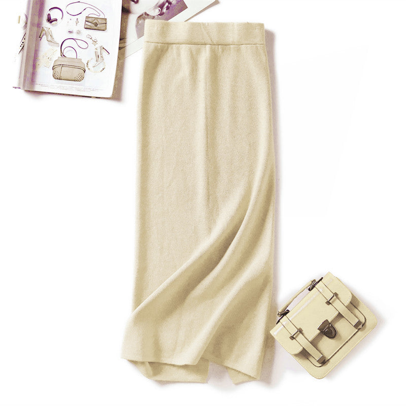 ZllKl 2018 autumn and winter new women's knitted skirt children's medium and long slim-fitting hip-wrapped hem split skirt