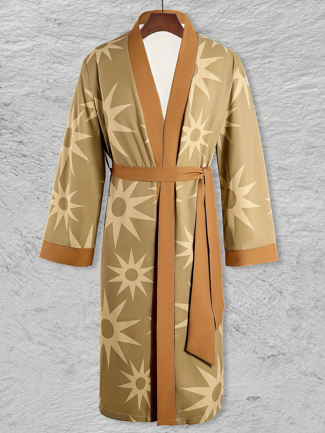 Mens Ultra-Soft Geometric Kimono Robe - Stylish One-piece Bathrobe with Sun Prints - Quick-dry, Breathable Nightwear Set for Relaxing at Home