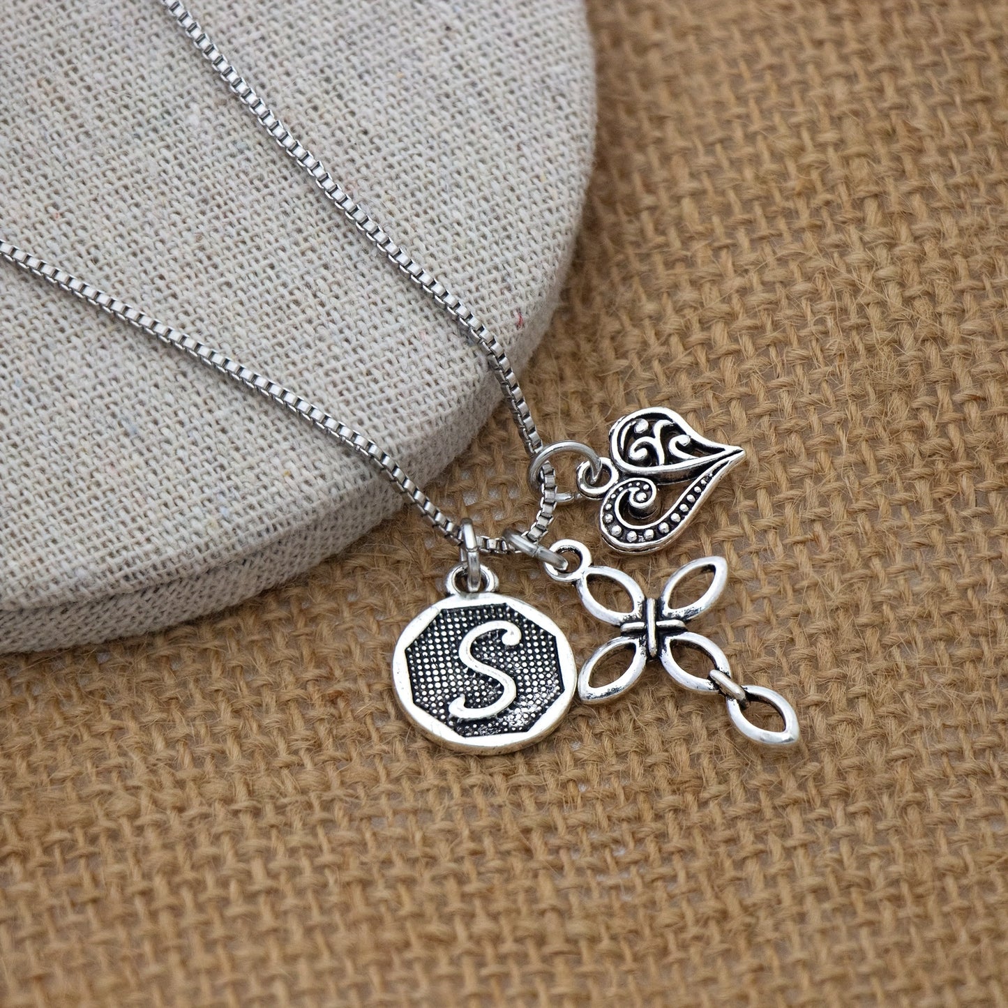 1pc Silvery Initial A-Z Square Chain Necklace For Men Women, Letter Heart Cross Pendant Necklaces, Valentine's Day Birthday Jewelry Gifts