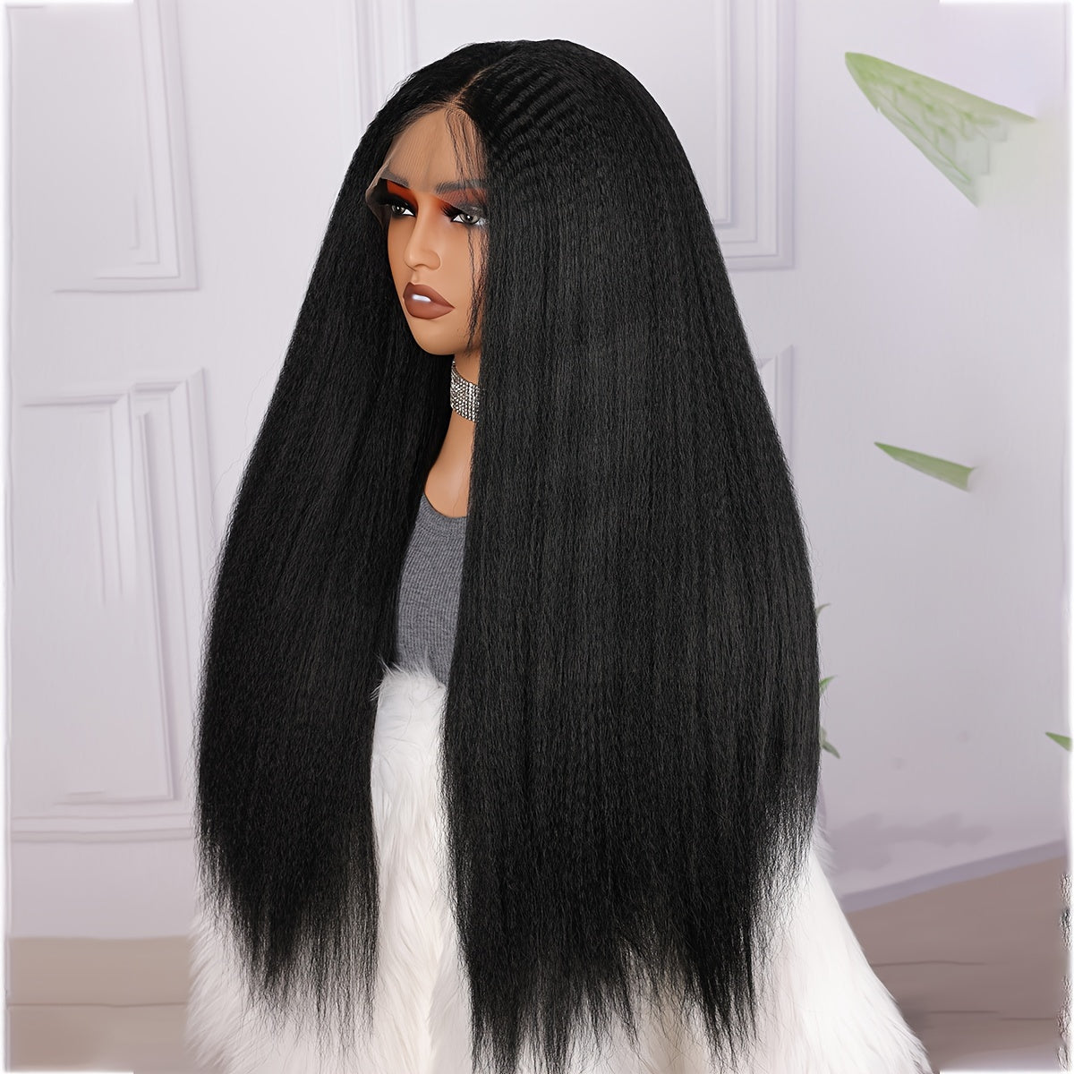 26 Inch Long Black Yaki Kinky Straight Synthetic Wig - Heat Resistant 13*4*1 Lace Front for Women - Perfect Daily Wear & Cosplay, Natural, Durable, Easy Style