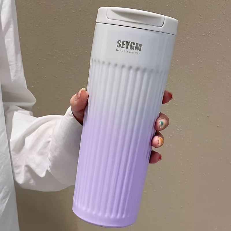 500ml Gradient Insulated Stainless Steel Coffee Tumbler - Wide Mouth, Double-Layer Heat Preservation, Reusable Travel Mug with Silicone Base - Perfect for On-the-Go Coffee Lovers