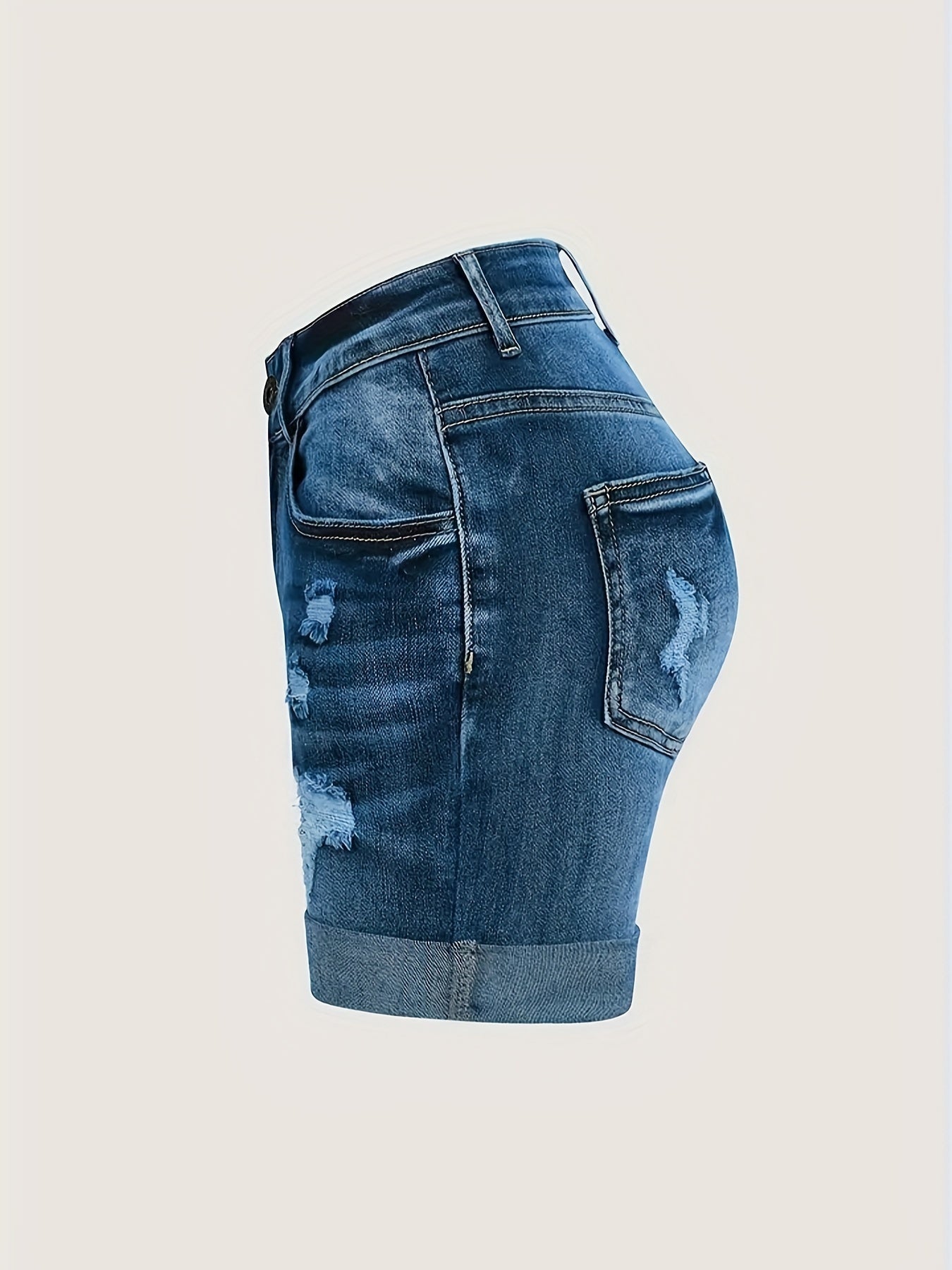 ZllKl Women's Denim Shorts, Party Style, Distressed Ripped And Roll Up Edges, Casual Summer Jean Hotpants, Rolled Cuff Detail, Blue